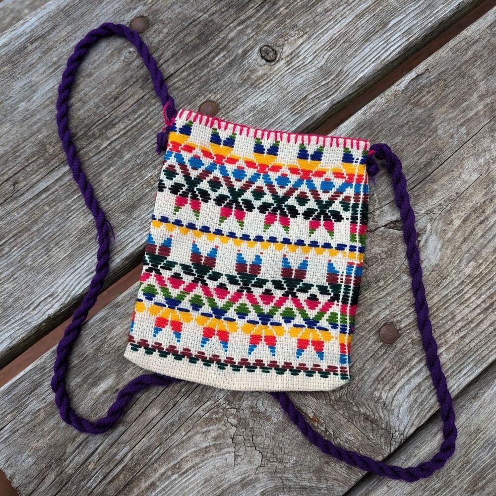 Hand stitched Mexican Indigenous Embroidered Small Crossbody Purse Bag Artisan